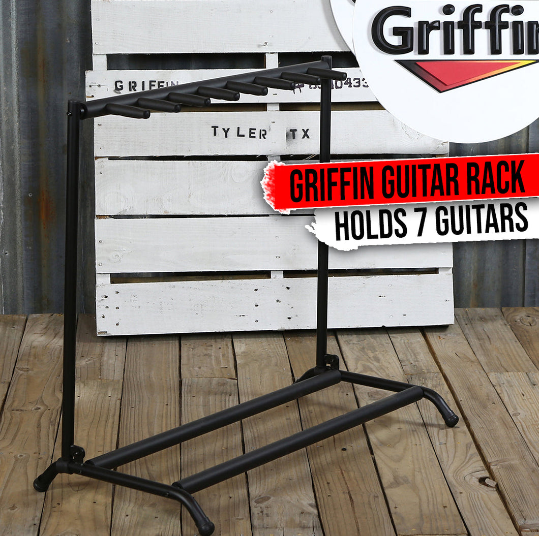 Seven Guitar Rack Stand by GRIFFIN - Floor Storage Holder for Multiple Guitars - Neck Mount Support