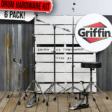 Load image into Gallery viewer, Complete Drum Hardware Pack 6 Piece Set by GRIFFIN - Full Kit Cymbal Stand, Drum Throne, Kick Pedal
