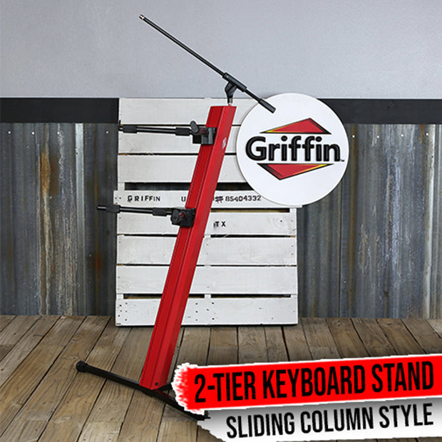 2-Tier Column Keyboard Stand with Mic Boom Arm by GRIFFIN - Double Sliding Multi Mounting Platform