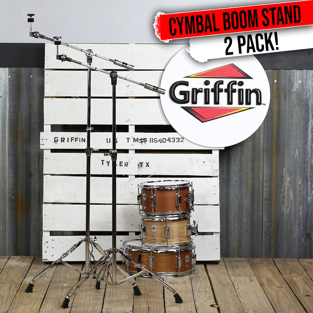 Cymbal Stand With Boom Arm by GRIFFIN (Pack of 2) - Drum Percussion Gear Hardware Set Double Braced