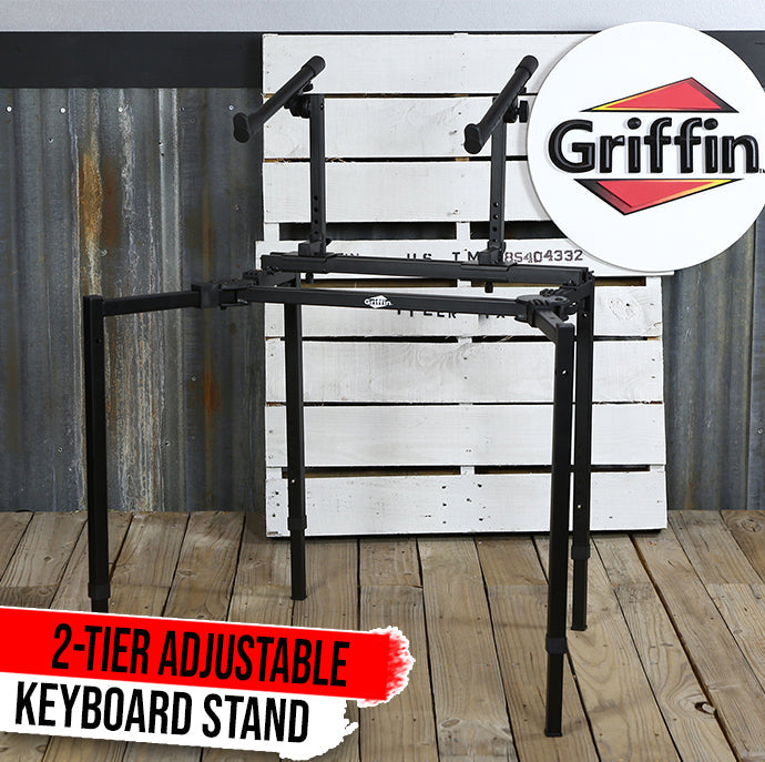 Double Piano Keyboard & Laptop Stand by GRIFFIN - 2 Tier/Dual Portable Studio Mixer Rack