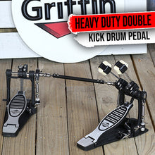 Load image into Gallery viewer, Deluxe Double Kick Drum Pedal for Bass Drum by GRIFFIN - Twin Set Foot Pedal - Quad Sided Beater
