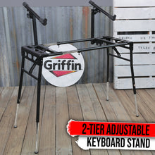 Load image into Gallery viewer, GRIFFIN 2-Tier DJ Coffin Workstation Stand - Double Table Top Keyboard &amp; Laptop Holder Mount
