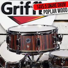 Load image into Gallery viewer, Snare Drum by GRIFFIN - 14&quot; x 5.5&quot;  Black Hickory PVC &amp; Coated Head on Poplar Acoustic Wood Shell
