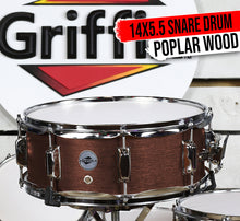 Load image into Gallery viewer, GRIFFIN Snare Drum - Poplar Wood Shell 14&quot; x 5.5&quot; with Flat Hickory PVC - 8 Metal Tuning Lugs
