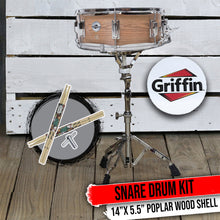 Load image into Gallery viewer, GRIFFIN Snare Drum Kit with Snare Stand, 2 Pairs of Maple Drum Sticks &amp; Key | Wood Shell Drum Set
