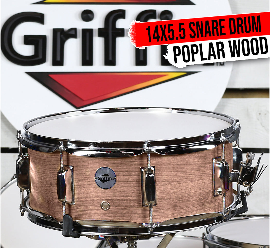 Oak Wood Snare Drum by GRIFFIN - PVC on Poplar Wood Shell 14