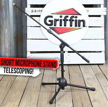 Load image into Gallery viewer, Short Microphone Stand with Boom Arm by GRIFFIN - Low Profile Tripod Mic Stand Mount for Kick Bass
