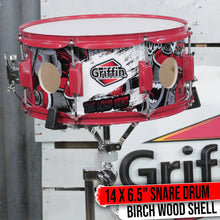 Load image into Gallery viewer, GRIFFIN Snare Drum Birch Wood Shell 14 X 6.5 Inch - Oversize 2.5&quot; Large Vents &amp; Custom Graphic Wrap
