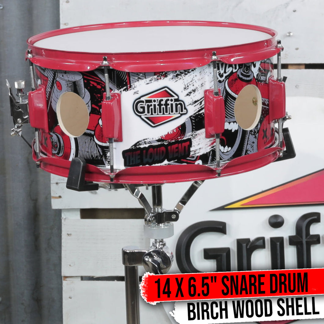 GRIFFIN Snare Drum Birch Wood Shell 14 X 6.5 Inch - Oversize 2.5