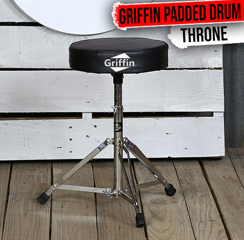 Drum Throne Stand by GRIFFIN - Padded Drummer’s Seat - Comfortable Drum Set Percussion Chair