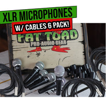 Load image into Gallery viewer, Cardioid Vocal Microphones with XLR Mic Cables &amp; Clips (6 Pack) by FAT TOAD - Dynamic Handheld

