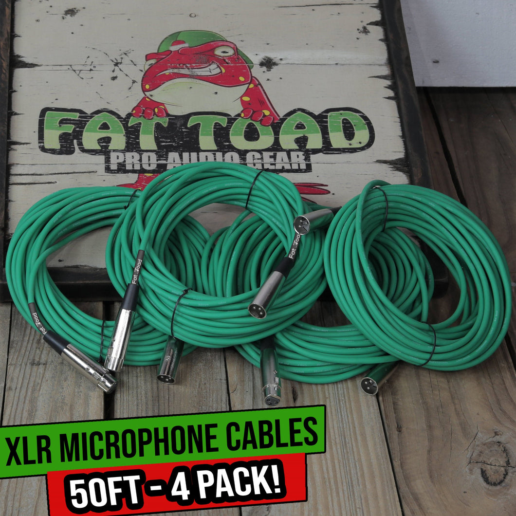 XLR Microphone Cables (4 Pack) by FAT TOAD - 50ft Professional Pro Audio Green Mic Cord Extension