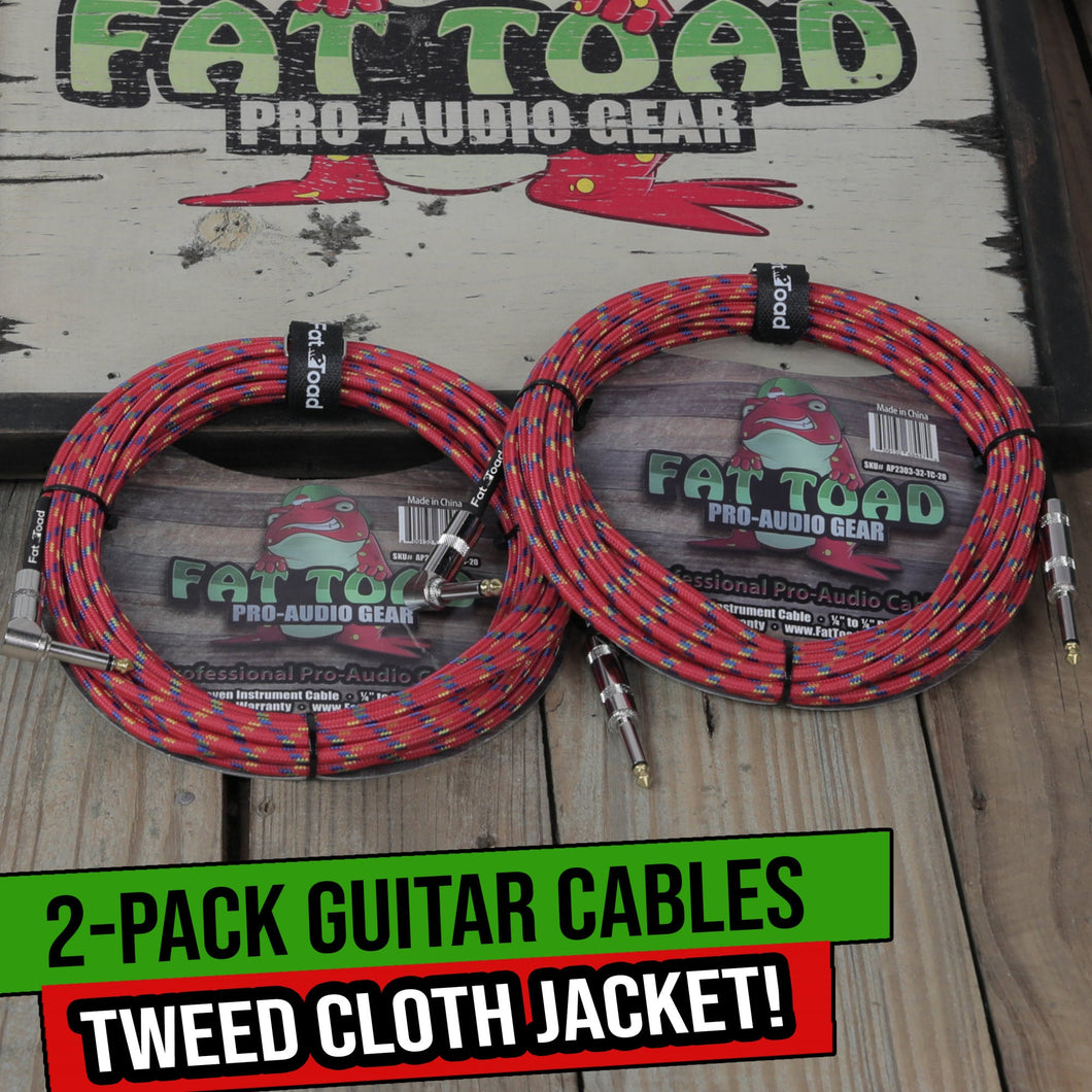 Guitar Cables (2 Pack) Right Angle to Straight-End Instrument Cord Tweed Cloth Jacket by FAT TOAD