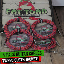 Load image into Gallery viewer, Guitar Cords (4 Pack) Right Angle to Straight-End Instrument Cable Tweed Cloth Jacket by FAT TOAD
