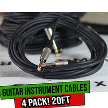 Load image into Gallery viewer, Guitar Cables (4 Pack) Instrument Cord by FAT TOAD - 24 AWG Patch Conductor for Electric or Acoustic
