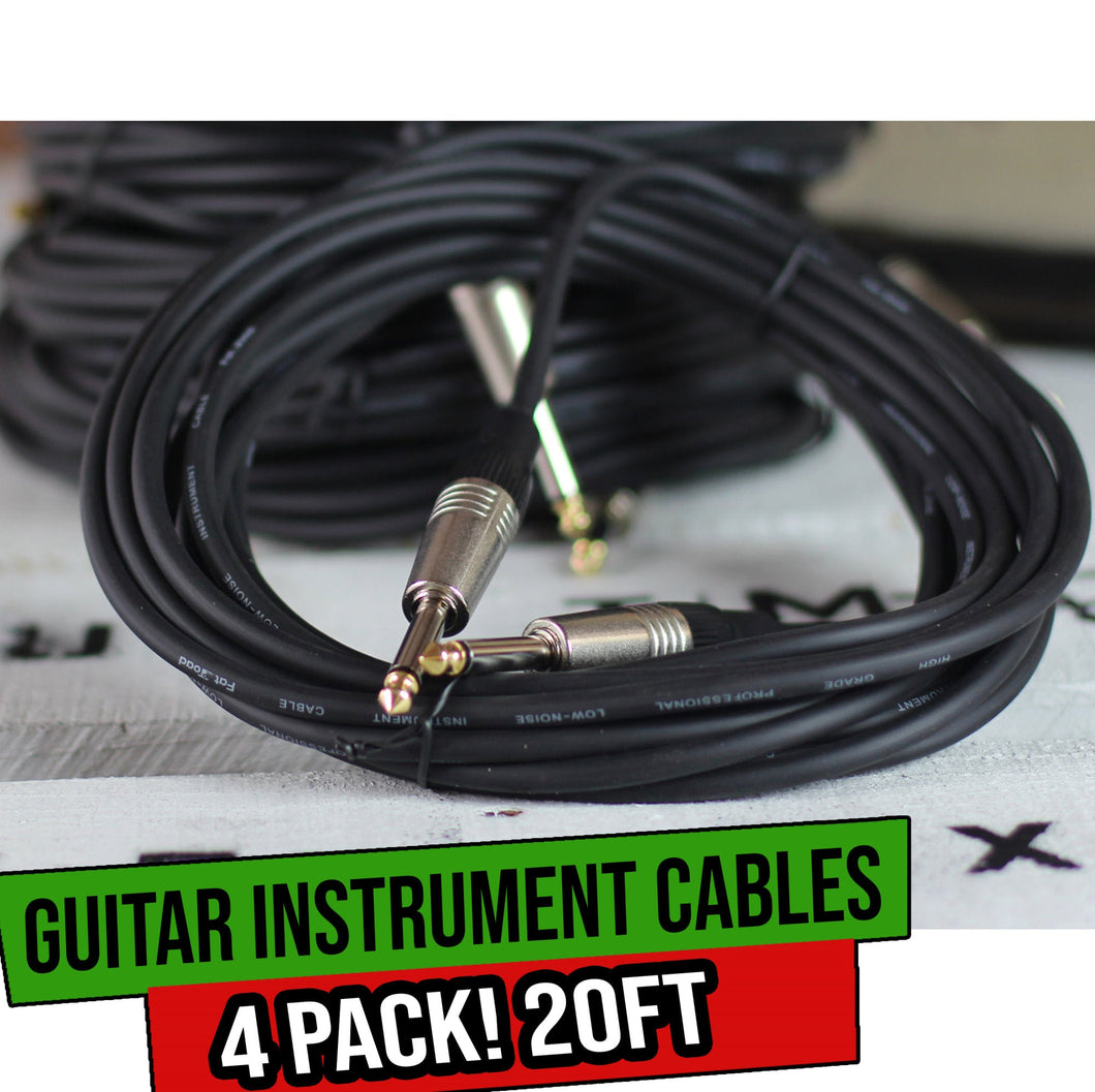 Guitar Cables (4 Pack) Instrument Cord by FAT TOAD - 24 AWG Patch Conductor for Electric or Acoustic