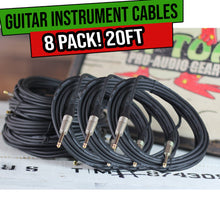 Load image into Gallery viewer, Guitar Cables (8 Pack) Instrument Cord by FAT TOAD - 24GA Patch Conductor for Electric or Acoustic
