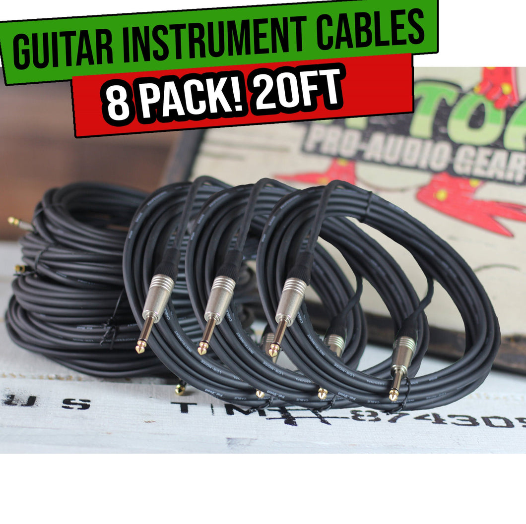 Guitar Cables (8 Pack) Instrument Cord by FAT TOAD - 24GA Patch Conductor for Electric or Acoustic