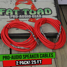 Load image into Gallery viewer, 1/4&quot; to 1/4 Male Jack Speaker Cables (2 Pack) by FAT TOAD - 25ft Professional Pro Audio Red DJ
