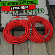 Load image into Gallery viewer, 1/4&quot; to 1/4 Male Jack Speaker Cables (2 Pack) by FAT TOAD - 50ft Professional Pro Audio Red DJ
