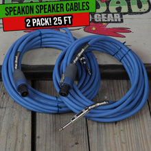 Load image into Gallery viewer, Speakon to 1/4&quot; Male Cables (2 Pack) by FAT TOAD - 25 ft Professional Pro Audio Blue DJ Speaker PA
