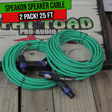 Load image into Gallery viewer, Speakon to Speakon Cables (2 Pack) by FAT TOAD - 25ft Professional DJ Pro Audio Green Speaker PA
