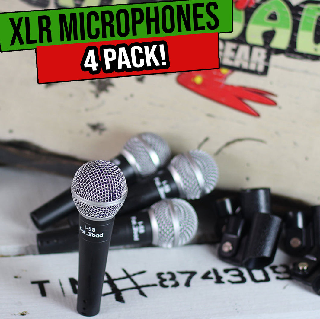 Cardioid Microphones with Clips (4 Pack) by FAT TOAD - Vocal Handheld, Wired Unidirectional Mic