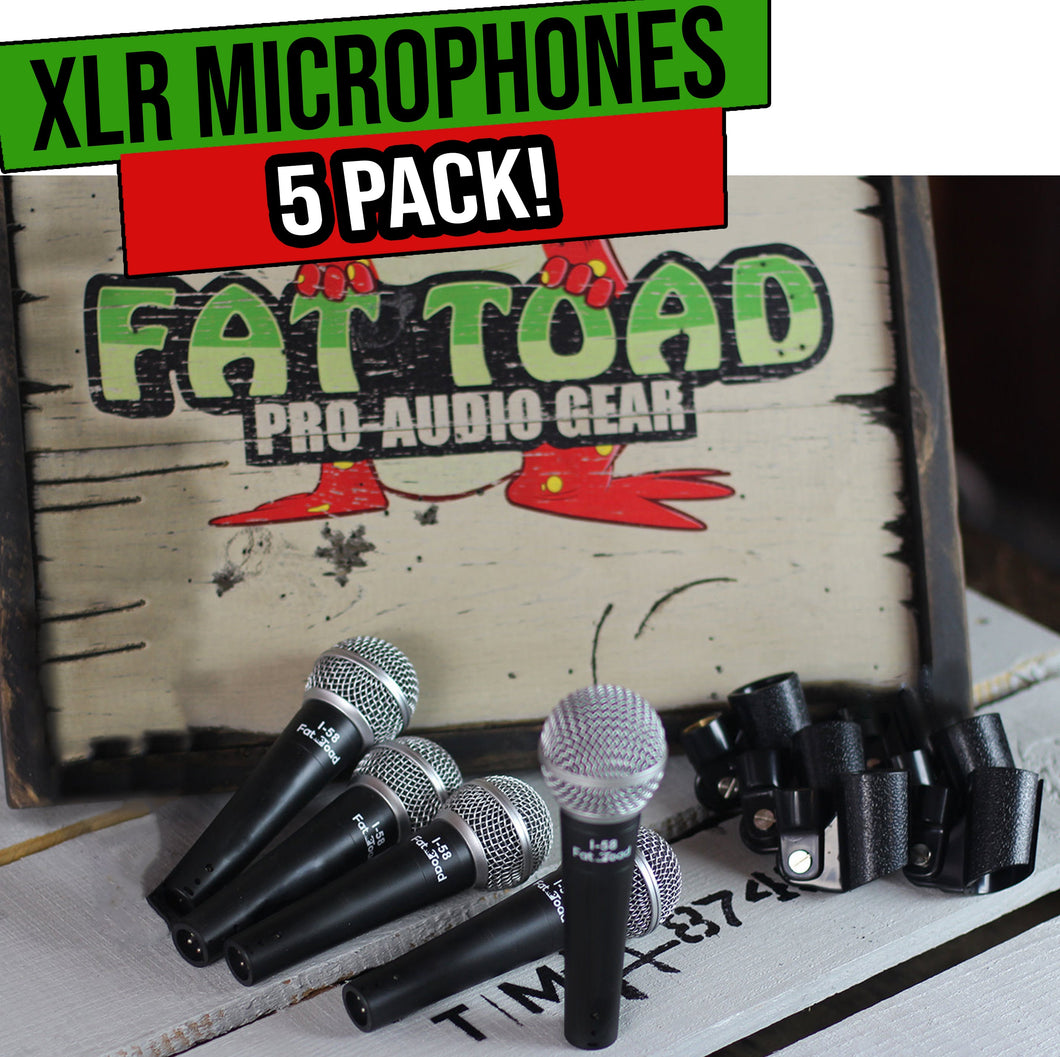 Studio Recording Microphones with Clips (5 Pack) by FAT TOAD - Vocal Handheld, Unidirectional Wired