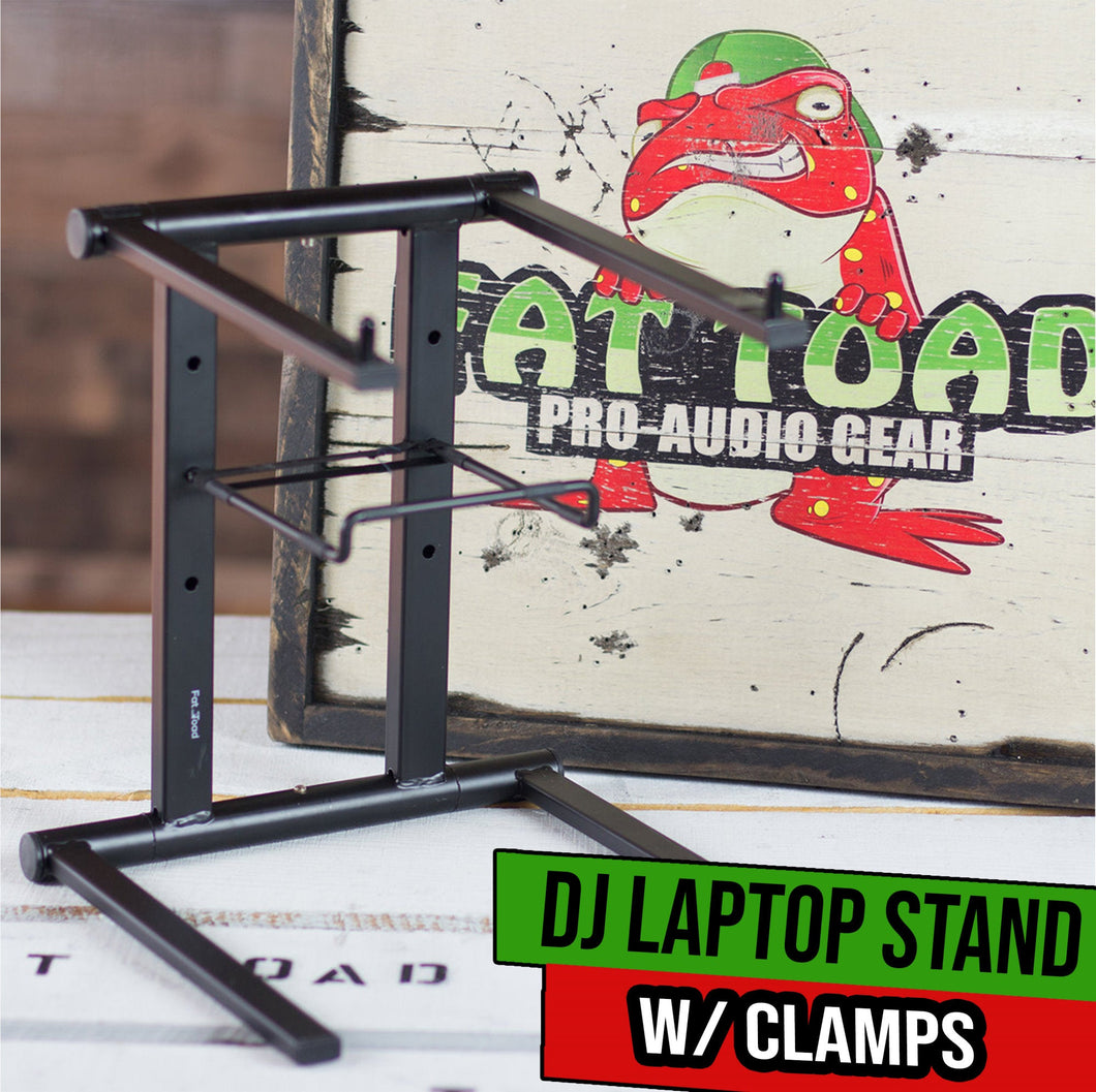 Folding DJ Laptop Stand with Sub-tray Shelf by FAT TOAD - Pro Audio Computer Table Top Rack Stand