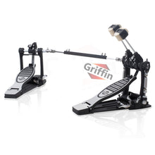 Load image into Gallery viewer, Deluxe Double Kick Drum Pedal for Bass Drum by GRIFFIN - Twin Set Foot Pedal - Quad Sided Beater
