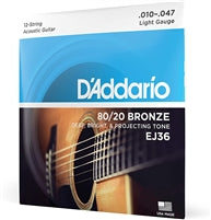 D'Addario EJ36 12-String Bronze Acoustic Guitar Strings, Light, 10-47