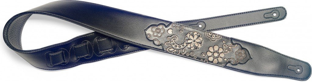 Stagg SPFL PSLY 1 BK Padded Leather Guitar Strap with Black Paisley Design