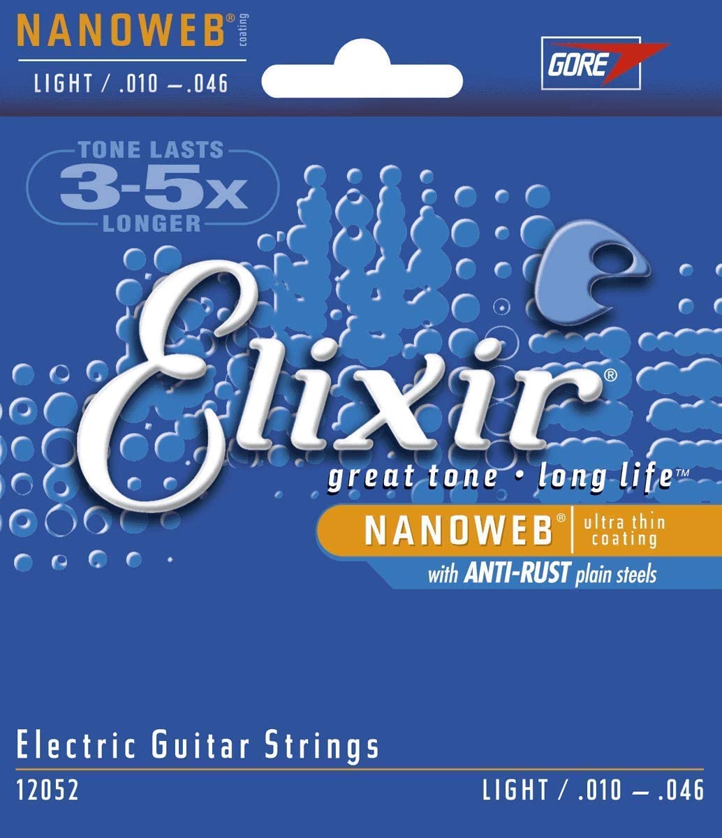 Elixir Strings Electric Guitar Strings w NANOWEB Coating, Light (.010-.046) 12052