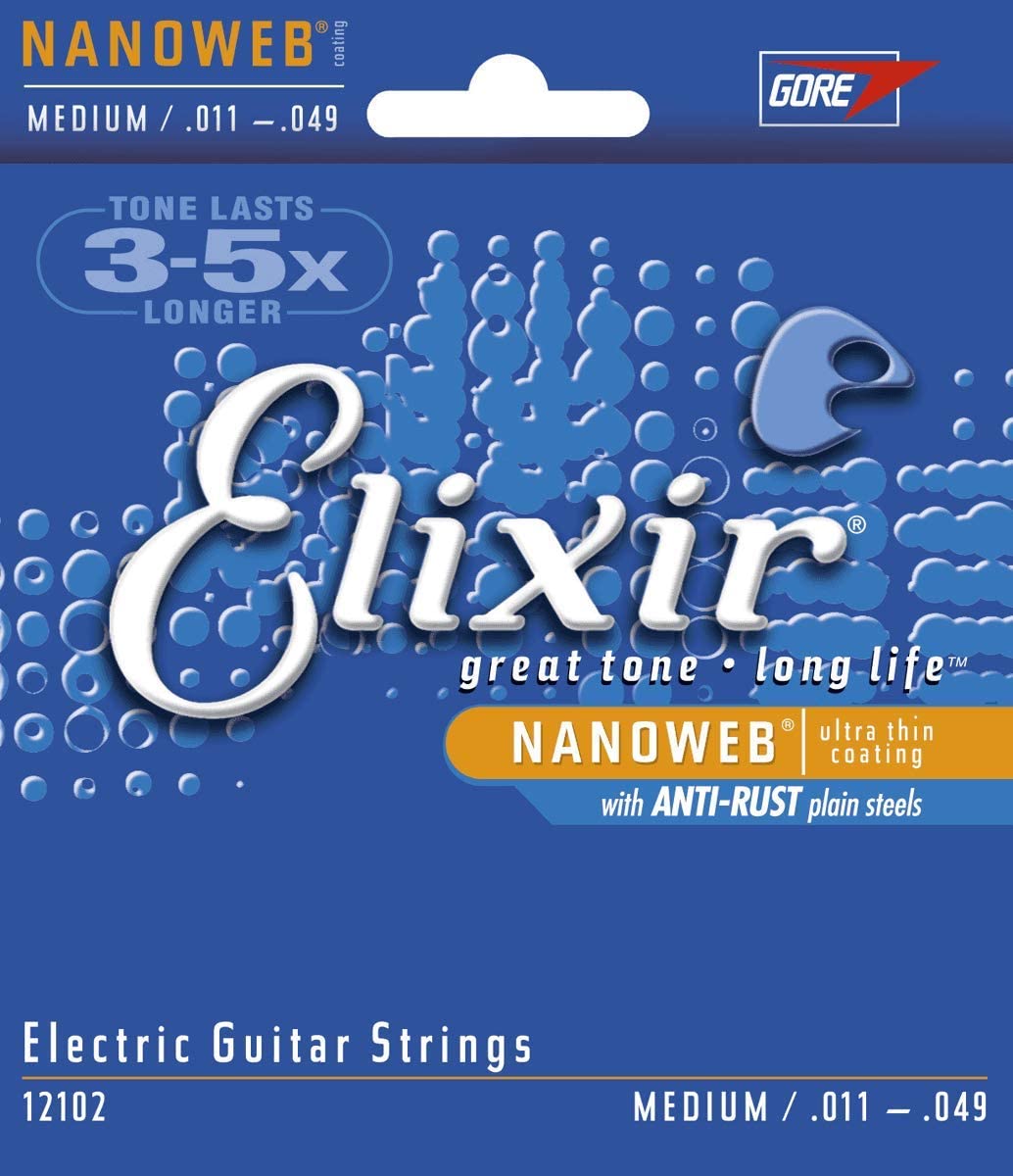Elixir Strings Electric Guitar Strings w NANOWEB Coating, Medium (.011-.049) 12102
