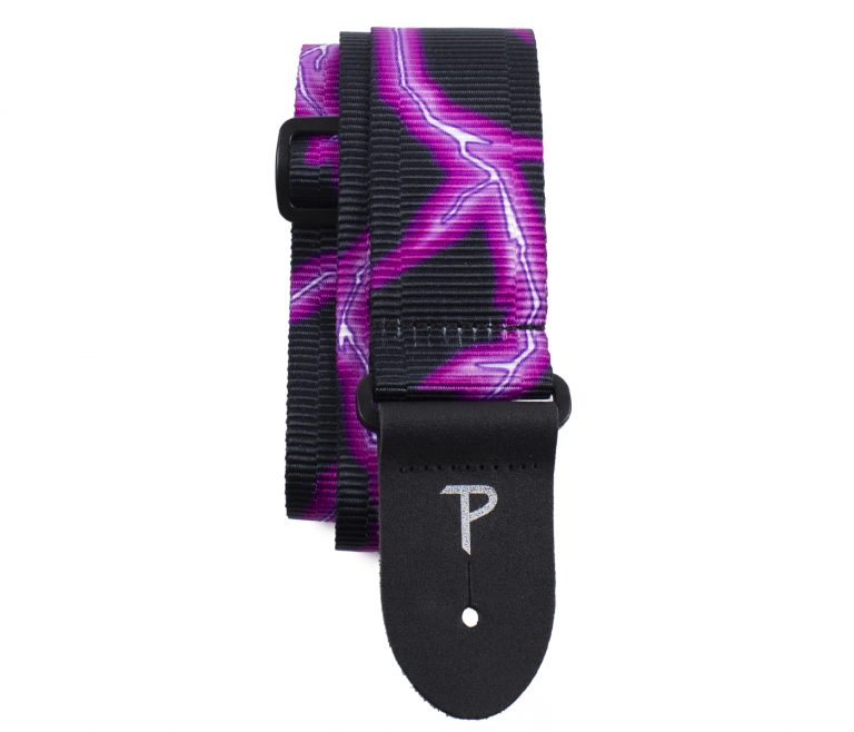 Perri's Leather Neon Purple Lightning Bolt Ribbed Poly Guitar Strap LPCP-7628