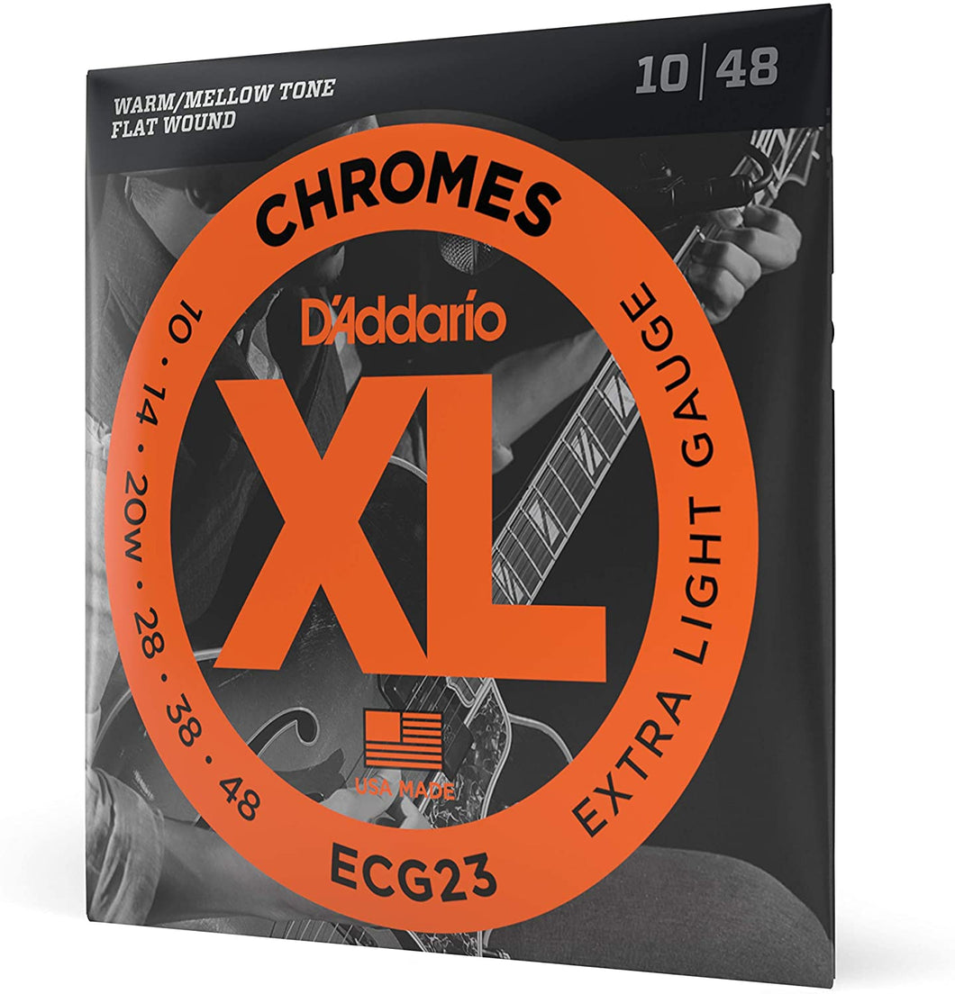 D'Addario ECG23 XL Chromes Flat Wound Electric Guitar Strings, Extra Light Gauge, 10-48