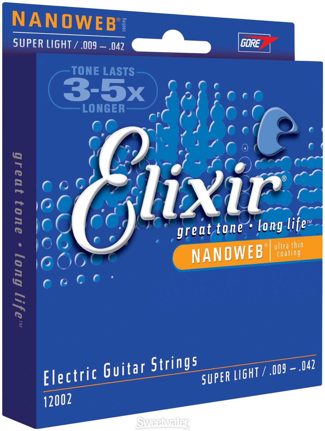 Elixir Strings Electric Guitar Strings w NANOWEB Coating, Super Light (.009-.042) 12002
