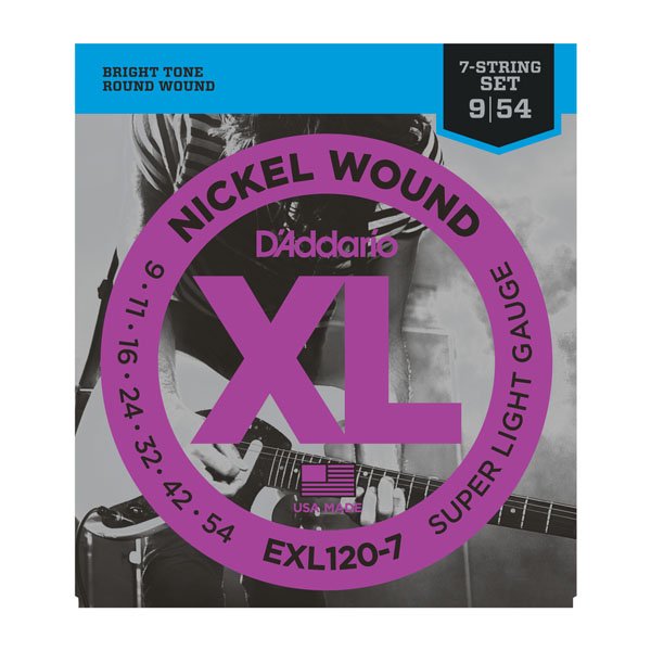 D'Addario EXL120-7 Nickel Wound Electric Guitar Strings, Super Light, 9-54 for 7 String Guitars