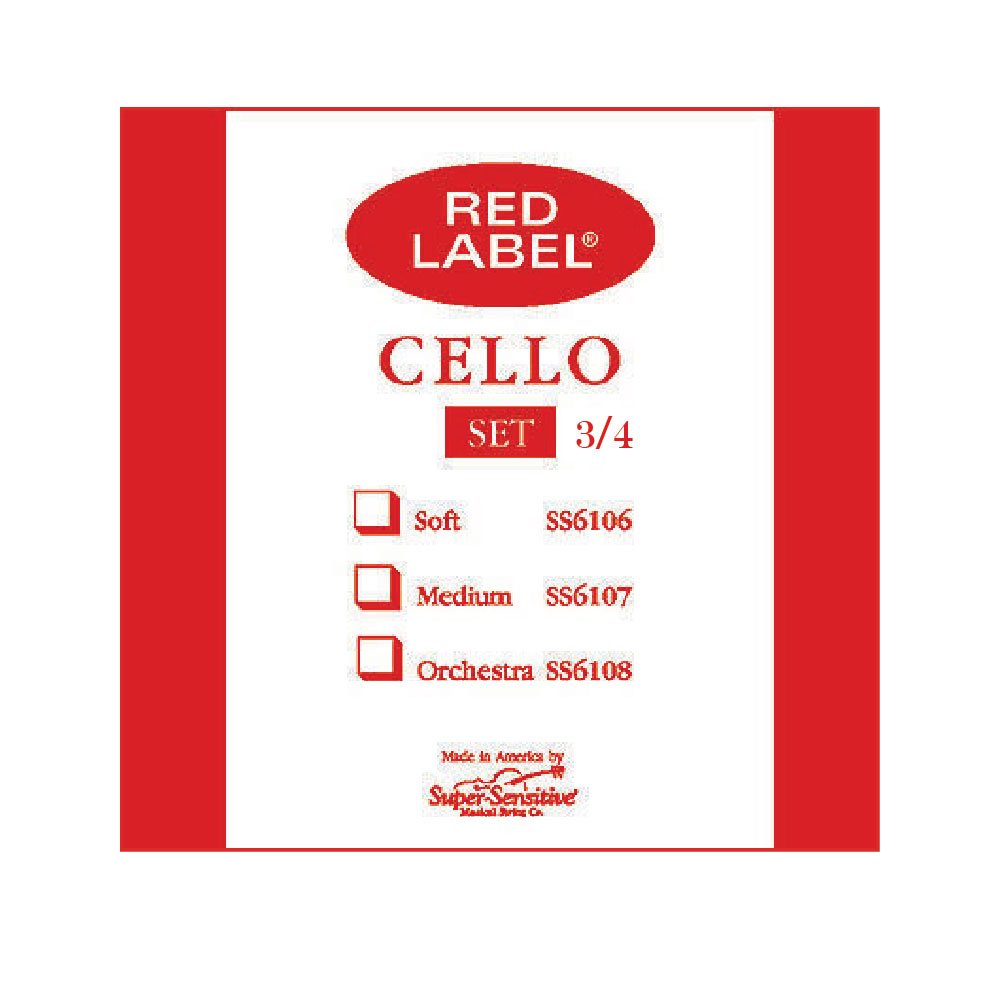 Red Label Super Sensitive Steelcore 3/4 Cello Strings: Set
