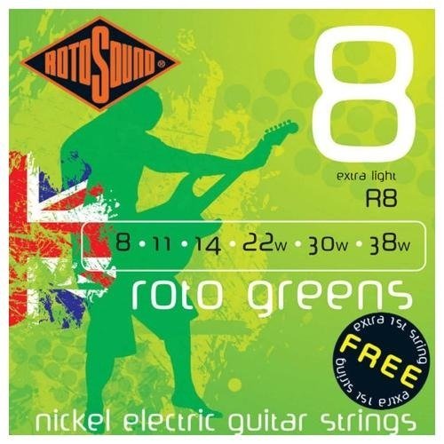 Rotosound Electric Guitar Strings - Roto Greens, Extra Light 8s