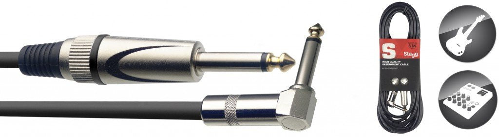 Stagg SGC6PL DL Heavy duty instrument cable with right angle to straight jack connectors.